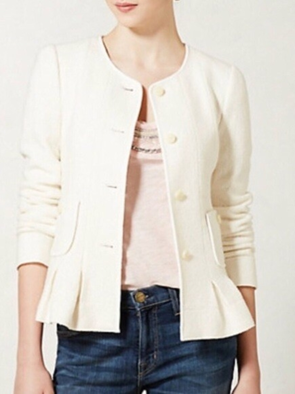 Anthropologie Elevenses Ivory Francie Wool Peplum Coat Size 8